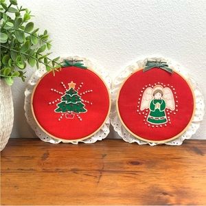 Vintage | Christmas Tree And Angle Needle Point Wall Hanging